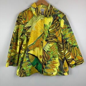 Chico's Jacket Womens 2 US L Multi Tropical Sequin 3/4 Sleeve Retro Artsy Resort